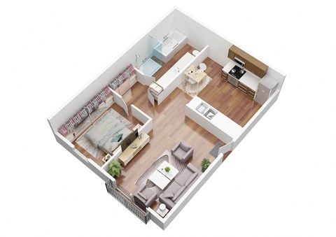Floor plan for 1 bed, 1 bath, 650 sqft
